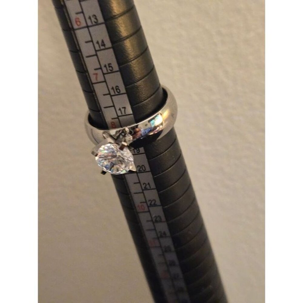 Silvertone Solitaire Fashion Ring with Large Clear Stone, Size 8